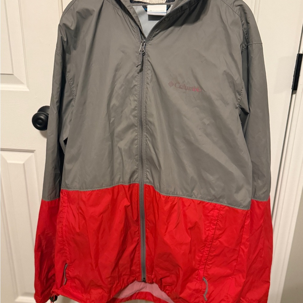 Columbia Grey and Red Windbreaker Rain Jacket with Hood